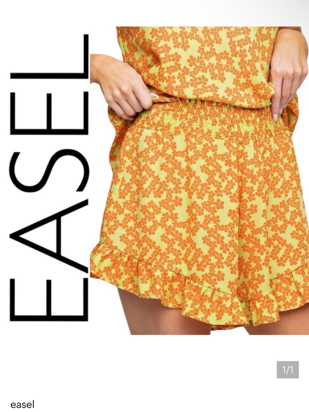 easel Yellow Mini Skirt with Orange Floral Ruffle